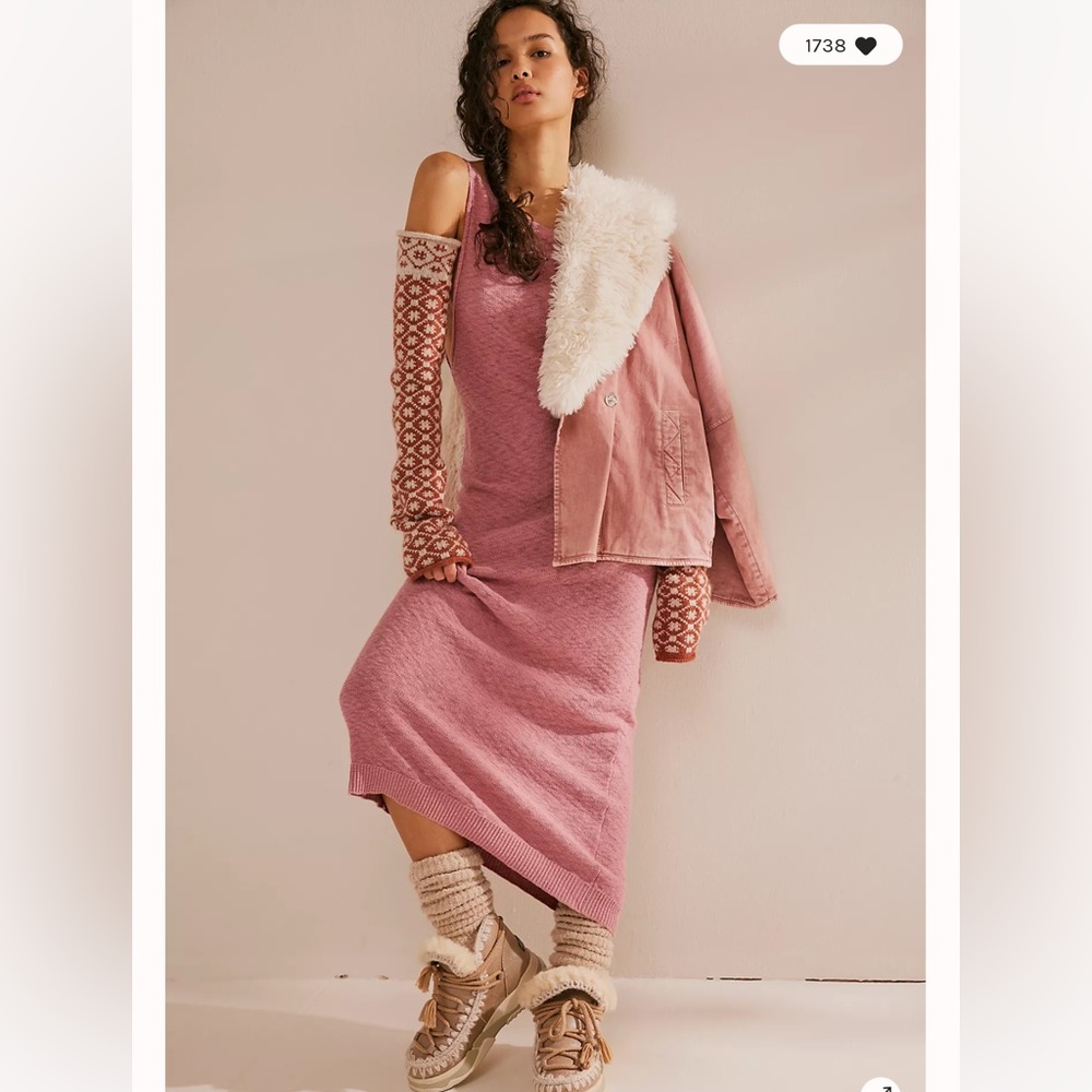 Free People Brenna Sweater Slim Fitted Bodycon Column Maxi Dress S